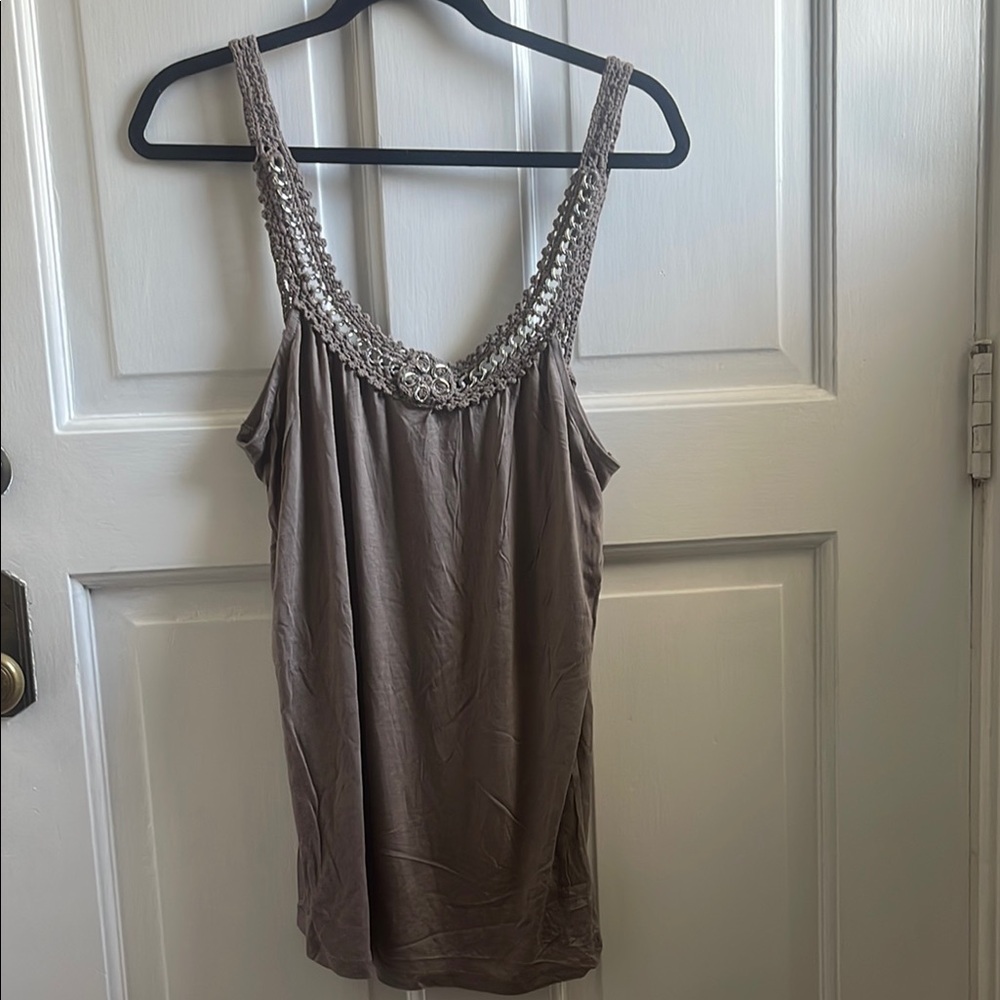 BCBG MaxAzria Brown boho festival Embellished Tank women’s size large NWOT